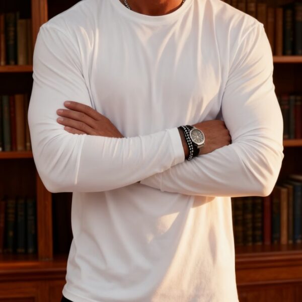 Meeste valge pika varrukaga pluus